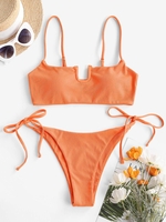 ZAFUL Maillot de Bain Bikini Côtelé Noué à Armature en U S Orange