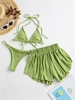 ZAFUL Maillot de Bain Bikini Côtelé Noué à Col Halter Trois Pièces M Vert pistache