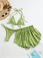 ZAFUL Maillot de Bain Bikini Côtelé Noué à Col Halter Trois Pièces M Vert pistache