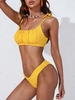 ZAFUL Maillot de Bain Bikini Côtelé Noué à Coupe Haute S Jaune