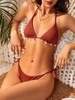 ZAFUL Maillot de Bain Bikini Côtelé Noué à Côté à Cordon S Café