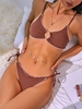 ZAFUL Maillot de Bain Bikini Côtelé Noué à Côté Anneau en O L Café profond