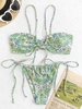 ZAFUL Maillot de Bain Bikini Côtelé Noué à Imprimé Fleuri M Vert