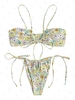 ZAFUL Maillot de Bain Bikini Côtelé Noué à Imprimé Fleuri S Vert clair