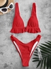 ZAFUL Maillot de Bain Bikini Côtelé Noué à Volants S Rouge