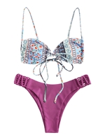 ZAFUL Maillot de Bain Bikini Côtelé Noué en Avant à Imprimé Cachemire Ethnique Taille unique Multi a