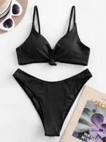 ZAFUL Maillot de Bain Bikini Côtelé Noué Sur le Côté L Noir