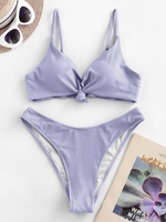 ZAFUL Maillot de Bain Bikini Côtelé Noué Sur le Côté L Violet clair