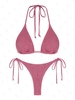 ZAFUL Maillot de Bain Bikini Côtelé Plissé à Cordon S Rose léger
