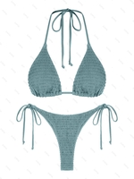 ZAFUL Maillot de Bain Bikini Côtelé Plissé à Cordon S Vert