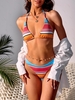 ZAFUL Maillot de Bain Bikini Côtelé Rayé Coloré à Coupe Haute L Multi a