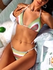 ZAFUL Maillot de Bain Bikini Côtelé Rayé Noué à Côté à Cordon L