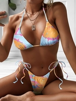 ZAFUL Maillot de Bain Bikini Côtelé Teinté à Col Halter L Bleu clair