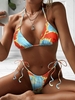 ZAFUL Maillot de Bain Bikini Côtelé Teinté à Col Halter L Orange