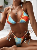 ZAFUL Maillot de Bain Bikini Côtelé Teinté à Col Halter L Orange