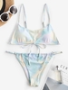 ZAFUL Maillot de Bain Bikini Côtelé Teinté à Cordon S Bleu clair