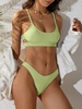 ZAFUL Maillot de Bain Bikini Côtelé Texturé Découpé à Coupe Haute S Vert clair