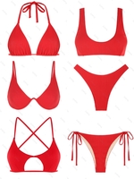 ZAFUL Maillot de Bain Bikini Côtelé Texturé Taille unique Rouge