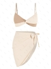 ZAFUL Maillot de Bain Bikini Côtelé Tordu Noué Trois Pièces L Café lumière