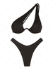 ZAFUL Maillot de Bain Bikini Côtelé Une Epaule à Jambe Haute L Noir