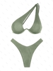 ZAFUL Maillot de Bain Bikini Côtelé Une Epaule à Jambe Haute L Vert clair