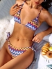 ZAFUL Maillot de Bain Bikini Côtelé Zigzag Coloré à Cordon L