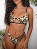 ZAFUL Maillot de Bain Bikini Découpé à Imprimé Animal à Bretelle L Café lumière