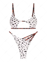 ZAFUL Maillot de Bain Bikini Découpé à Imprimé Animal à Bretelle S Blanc
