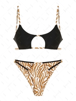 ZAFUL Maillot de Bain Bikini Découpé à Imprimé Zèbre en Forme D