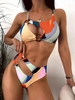 ZAFUL Maillot de Bain Bikini Découpé Bague en O en Blocs de Couleurs S