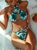 ZAFUL Maillot de Bain Bikini Découpé Croisé à Imprimé Tropical S Vert profond