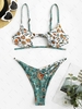ZAFUL Maillot de Bain Bikini Découpé Fleuri en Forme D