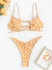 ZAFUL Maillot de Bain Bikini Découpé Fleuri Etoile à Bretelle L Jaune