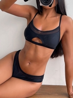 ZAFUL Maillot de Bain Bikini Découpé Panneau en Maille S Noir