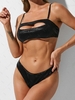 ZAFUL Maillot de Bain Bikini Découpé Peau de Serpent Métallique à Lacets S Noir