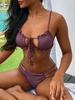 ZAFUL Maillot de Bain Bikini Découpé Tressé Côtelé Noué S Prune