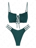 ZAFUL Maillot de Bain Bikini Découpé Tressé Côtelé Noué S Vert profond