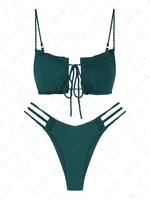 ZAFUL Maillot de Bain Bikini Découpé Tressé Côtelé Noué S Vert profond