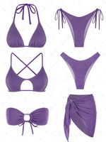 ZAFUL Maillot de Bain Bikini de Plage Incrusté de Lavande Brillante Taille unique Pourpre