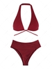 ZAFUL Maillot de Bain Bikini Dos-Nu Côtelé à Taille Haute Taille unique Rouge foncé