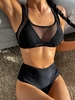 ZAFUL Maillot de Bain Bikini Double Couches en Résille à Col Halter S Noir