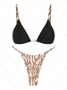 ZAFUL Maillot de Bain Bikini Effronté à Imprimé Girafe à Coupe Haute à Cordon S Café