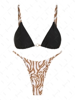 ZAFUL Maillot de Bain Bikini Effronté à Imprimé Girafe à Coupe Haute à Cordon S Café