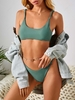 ZAFUL Maillot de Bain Bikini en Couleur Unie à Coupe Haute à Volants L Vert profond