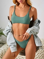 ZAFUL Maillot de Bain Bikini en Couleur Unie à Coupe Haute à Volants S Vert profond