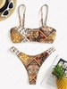ZAFUL Maillot de Bain Bikini Ethnique Côtelé à Armature en V à Volants L Café