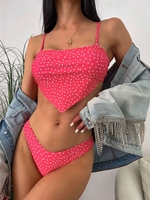 ZAFUL Maillot de Bain Bikini Etoile à Coupe Haute à Volants M Rouge