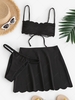 ZAFUL Maillot de Bain Bikini Festonné Côtelé avec Ceinture M Noir