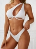 ZAFUL Maillot de Bain Bikini Feuille Noué Côtelé à Une Epaule M Blanc