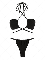 ZAFUL Maillot de Bain Bikini Fil Texturé Croisé à Col Halter S Noir